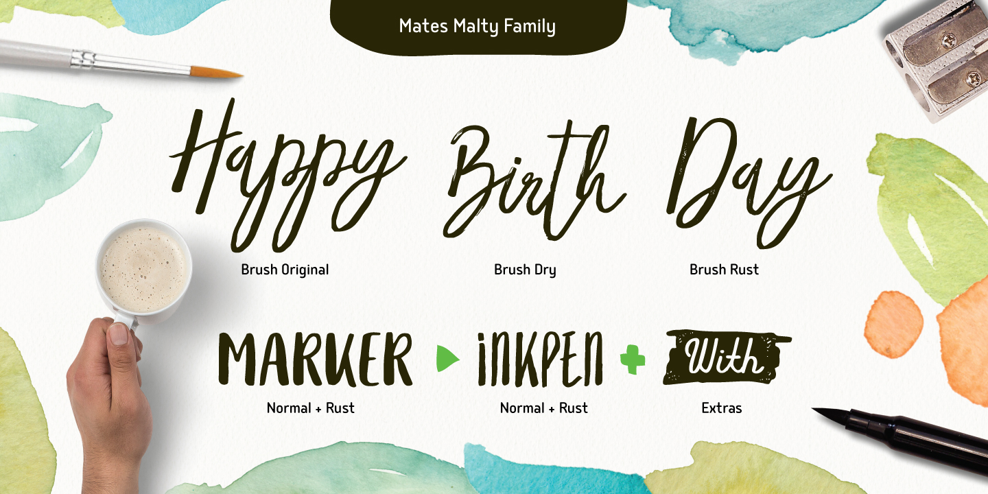 Beispiel einer Mates Malty Brush Dry-Schriftart